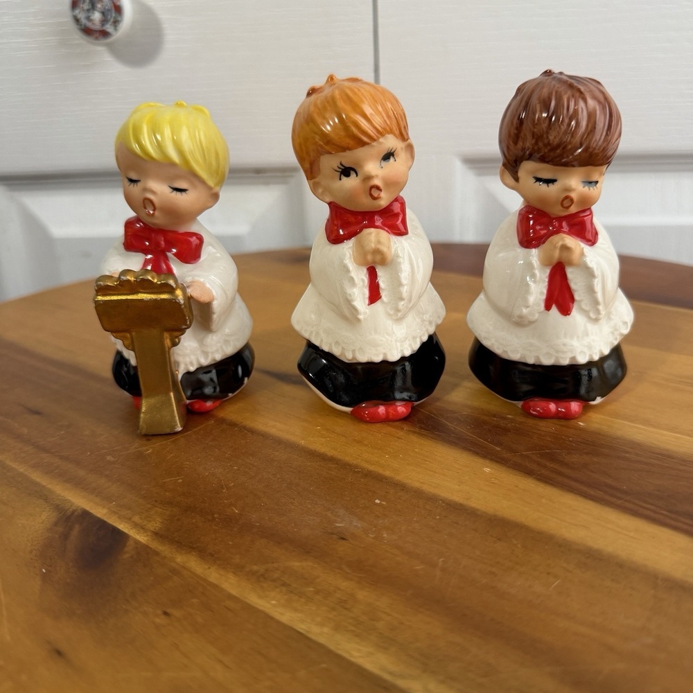 Lefton Set Of 3 Choir Boys Christmas Decor Figurines Vintage 50s Granny Cottage